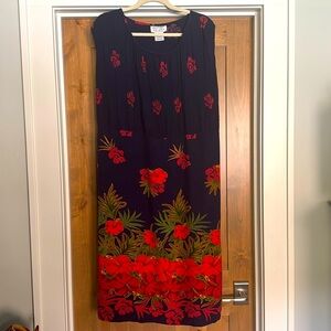 Main Street Blues sleeveless Midi dress Womens 22W Hibiscus Floral Smocked Rayon